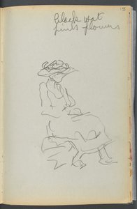 スケッチブック-ロックポート、グラニット・ショア・ホテル、155ページ：座る女性とメモ 作： Maurice Prendergast