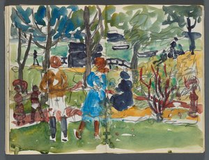 Skizzenbuch, The Dells, Nr. 127, Seite 110 & 111: Figuren in einer Landschaft 作： モーリス・プレンダーガスト