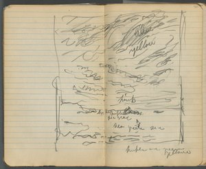 スケッチブック、152ページと153ページ：海の眺め（カラー表記付き 作： Maurice Prendergast