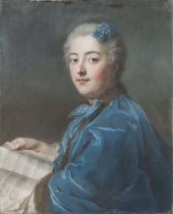 マリー・ソフィー・ド・クルシヨン、ピキニー公爵夫人、ローハン侯爵夫人（1713-1756）、ラ・トゥール、モーリス・カンタン・ドゥ（1704-1788）によるもの。紙にパステル、1740年頃。サイズ：61x49,7cm。ストックホルム国立博物館 作： Maurice Quentin de La Tour