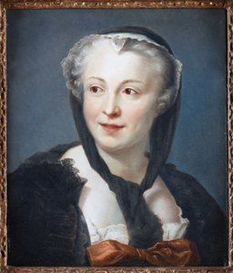 小説家Francoise de Graffigny (1695-1758)の肖像 par La Tour, Maurice Quentin de (1704-1788).パステル、キャンバス、サイズ：46,5x38、個人蔵 作： Maurice Quentin de La Tour