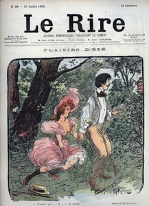 夏の遊び - 森の中で通行人に驚かれる恋人たち - モーリス・ラディゲ（1866-1941）がフランスの雑誌「Le Rire」38号（1895年）に寄せた挿絵 作： Maurice Radiguet