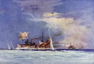 1914年11月9日、ジョングロソプ大尉が指揮し、ドイツの巡洋艦エムデン、ココスの戦いを攻撃したHMASシドニー