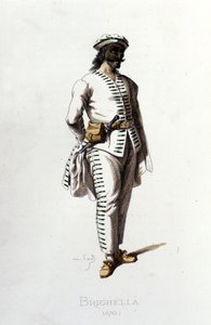 1570年のブリゲラのキャラクター。モーリス・サンド「仮面とジェスチャー」19世紀のパリ。(モーリス・サンドはジョージ・サンドの息子）。) 作： Maurice Sand