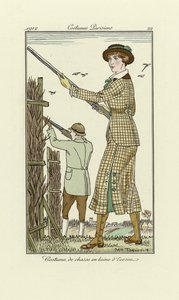 レディースツイードシューティング衣装のデザイン、コスチュームパリジャン、pub.1912（ポチョワールプリント）から