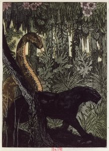 カーの狩り、1930年パリで出版されたRudyard Kipling（1865-1936）による「ジャングルブック」のイラスト 作： Maurice de Becque
