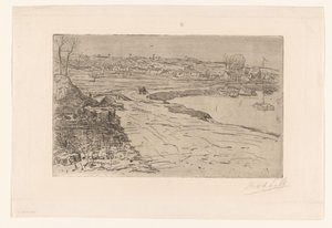 ヨットが係留された家と水のある風景 作： Maurits van der Valk (signed by artist)