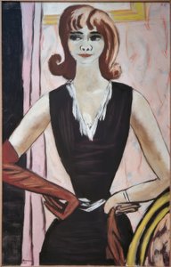 ピンクとバイオレットに描かれたクアッピの肖像 作： Max Beckmann