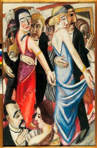 Dança em Baden Baden (Alemanha). Descrição de casais em trajes de noite, com olhares tristes. Pintura de Max Beckmann (1884-1950), óleo sobre tela 作： Max Beckmann