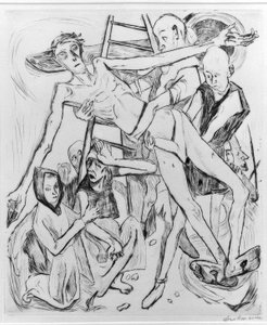 セミヌードと猫 作： Max Beckmann