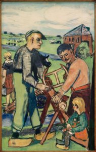 子供を連れた木挽き職人（オランダの木挽き職人 作： Max Beckmann