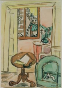 丸テーブルのあるインテリア 作： Max Beckmann