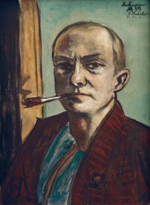 グリーンのシャツにグリーンのセルフポートレイト 作： Max Beckmann