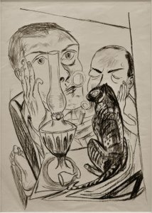 猫とランプを持つ自画像 作： Max Beckmann