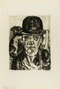 ボーラーハットのセルフポートレート 作： Max Beckmann