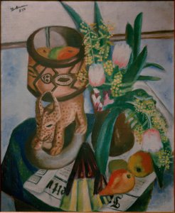 アフリカの彫刻のある静物画 作： Max Beckmann