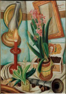 燃えるろうそくのある静物 作： Max Beckmann