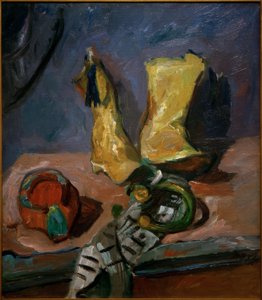 黄色いブーツのある静物 作： Max Beckmann