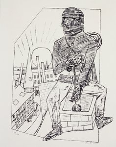煙突掃除人、Max Beckmann (1884-1950) 作、リトグラフ。 20世紀ドイツ。 作： Max Beckmann