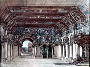 リヒャルト・ワーグナーのオペラ「タンホイザー」のためのセット。ブルックナー1891年の台本。バイロイト、ワーグナー博物館。