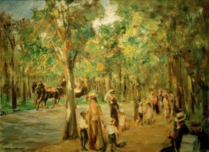 歩行者と馬車があるティーアガルテンのアベニュー 作： Max Liebermann