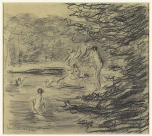 森の池で男の子を入浴 作： Max Liebermann