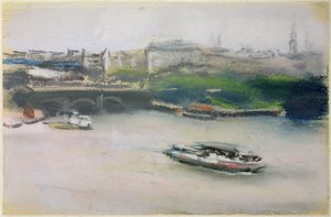 LombardsbruckeのBinnenalster、ハンブルク、1910年（紙にパステル） 作： Max Liebermann