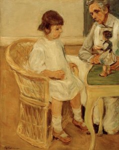 右側の籐の椅子に座っているアーティストの孫娘 作： Max Liebermann
