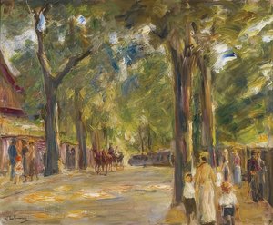 歩行者がいるヴァンゼーの大きなゼーシュトラーセ 作： Max Liebermann