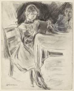 円卓で読書をするマックス・リーバーマンの娘と妻 作： Max Liebermann