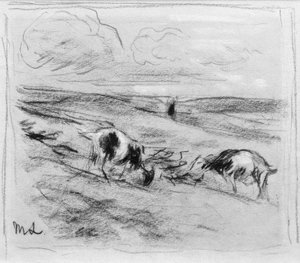 砂丘で放牧ヤギ 作： Max Liebermann