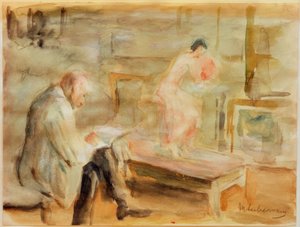 ヴァンゼーヴィラのスタジオでのモデルとの自画像 作： Max Liebermann