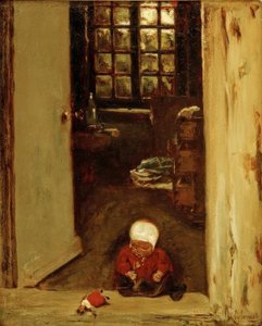 玄関で遊ぶ子供 作： Max Liebermann