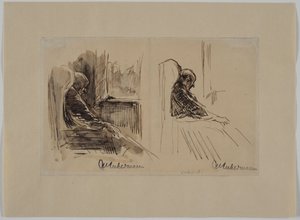 安楽椅子に座る父ルイ・リーバーマンの肖像画2点 作： Max Liebermann