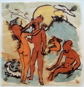 舵取り鳥のいる水浴シーン 作： 