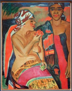 カラフルなカーペットを敷いた女性たち 作： Max Pechstein