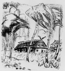 白樺の木の陰にある農場 作： Max Pechstein