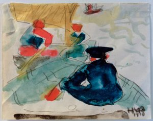 ボートに座っている漁師たち 作： 