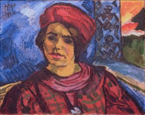赤いターバンをかぶった若い女性 作： Max Pechstein