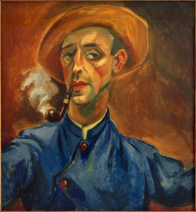 Selbstbildnis mit Hut und Pfeife von Max Pechstein