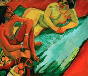 カーペットの上のインド人と女性 作： Max Pechstein