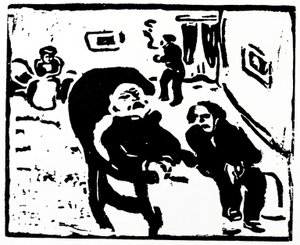 ラウンジエリアに座る人々を描いた木版画 作： Max Pechstein