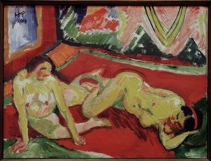 部屋の中の2人の女性の裸体 作： Max Pechstein