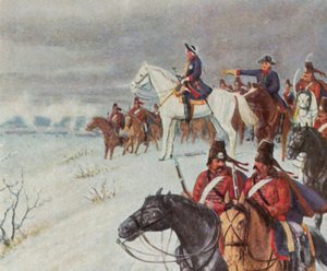 1757年12月5日、ロイテンの戦いにおけるボーナーの丘でのフリードリヒ大王（カラーリトグラフ）。
