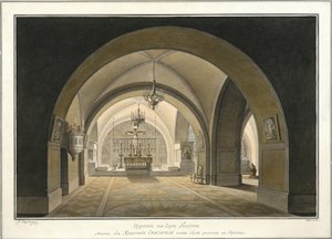 1821年、ゴルゴタの跡にある聖墳墓教会の内部 作： Maxim Nikiphorovich Vorobyev