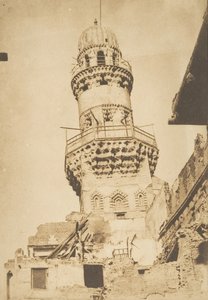 1849 年 12 月～1850 年 1 月、カイロのビバール モスクの傾いたミナレット。 作： Maxime Du Camp
