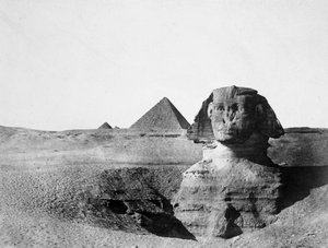 1852年、エジプトのギザの大スフィンクスとピラミッド