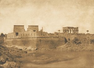 ベグエ島の南端から撮影されたフィラエ島の全景（1849-50年）。 作： Maxime Du Camp