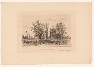 牧草地と街の景色のある風景 Dans les champs de Cénon. (アイテムのタイトル) 作： Maxime François Antoine Lalanne (signed by artist)