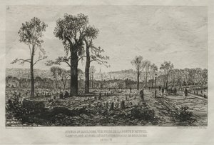 パリの包囲の芸術的な思い出：ブローニュ通り、ポルトドトゥイユから撮ったヴュー...、1879 作： Maxime Lalanne